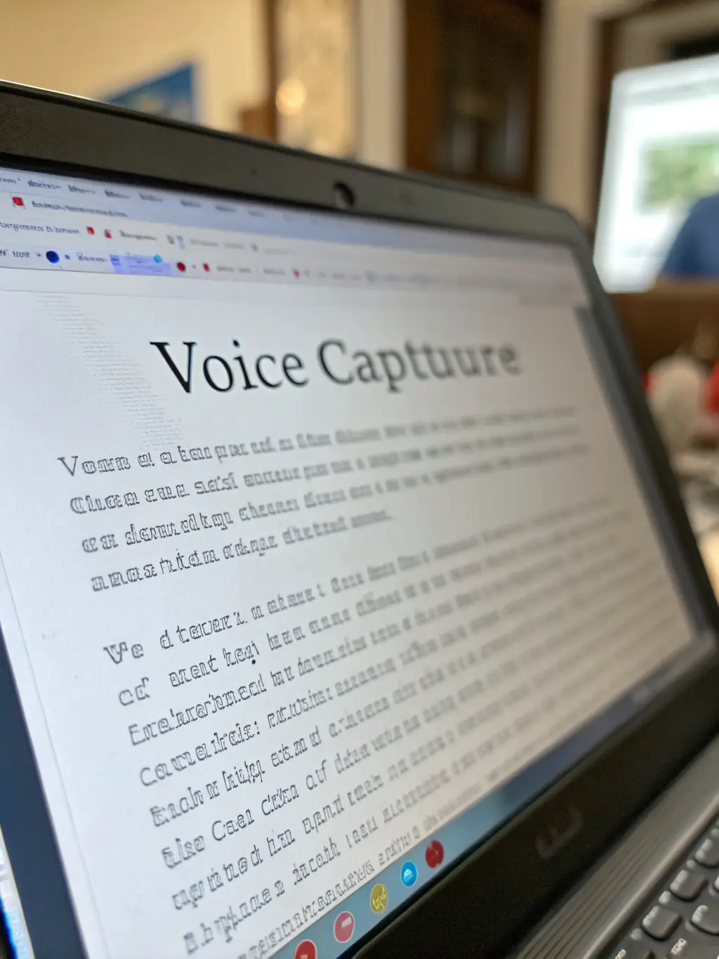 A close-up shot of a computer screen displaying a real-time transcription of a phone call, highlighting the accuracy and speed of the AI-powered transcription service.