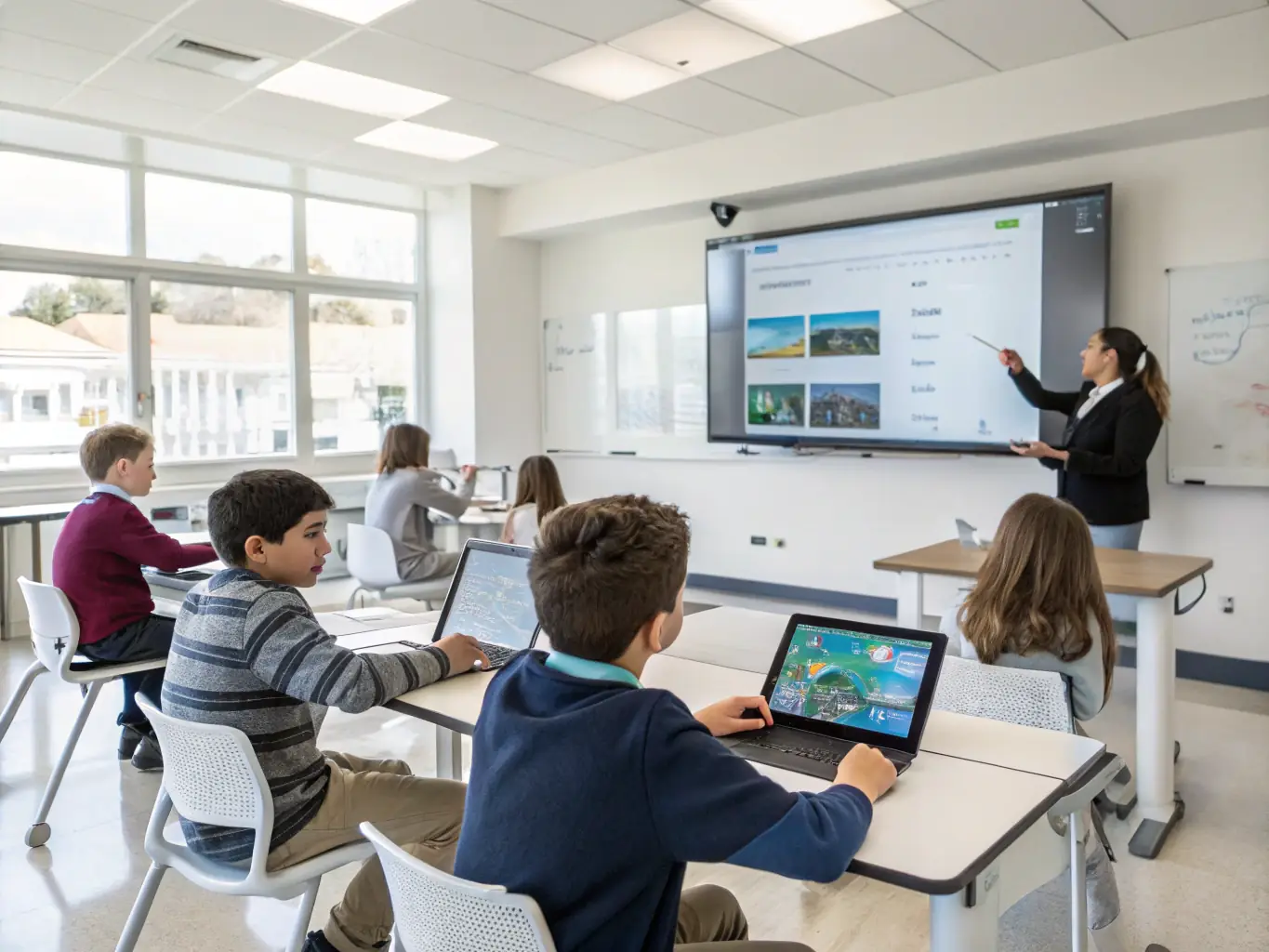 A classroom with students using computers, showcasing DataTel 360's cabling services for educational institutions, focusing on creating robust and scalable networks.