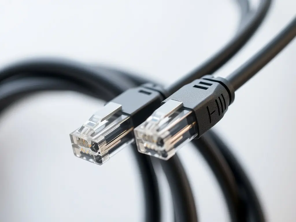 A detailed image of a Cat6 cable, showcasing its improved shielding and twisted pairs, indicating its ability to handle higher data transfer rates in a medium-sized business.