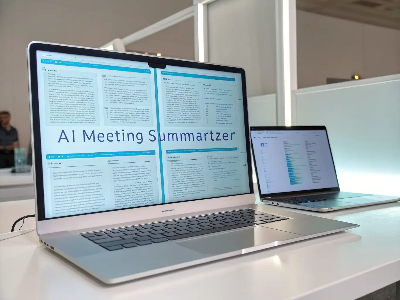 An illustrative graphic showing the AI summarizing a long call into key bullet points, emphasizing the time-saving aspect and efficiency of the summary feature.