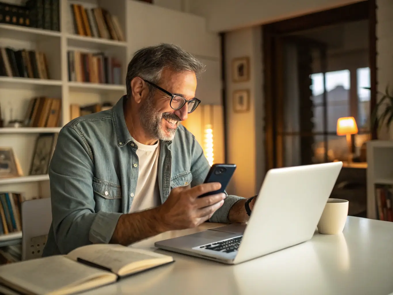 An executive checking his email on his smartphone, with a voicemail message conveniently delivered to his inbox, illustrating the voicemail-to-email integration feature.