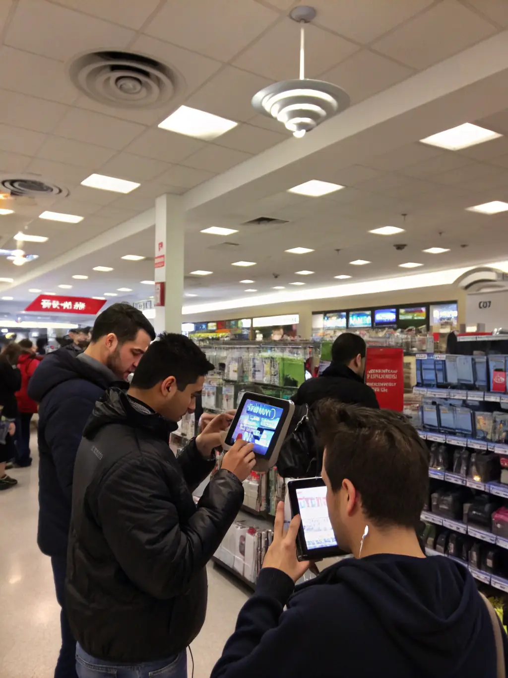 A modern retail store with visible Wi-Fi access points and a point-of-sale system, emphasizing the need for secure and reliable network connectivity for customer transactions.