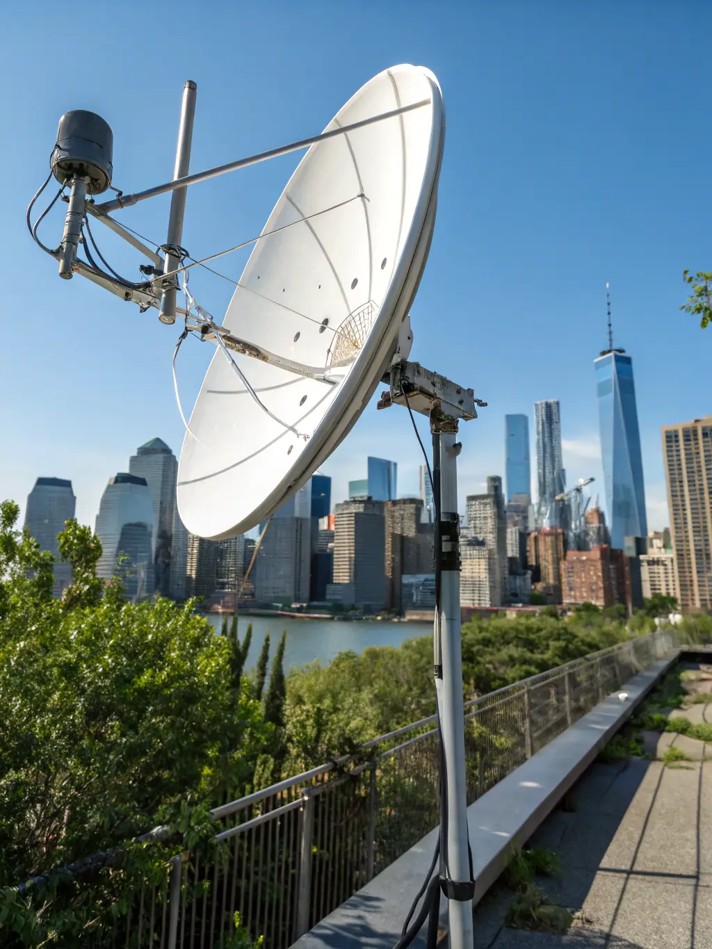 A Starlink satellite dish on a commercial building, showcasing Starlink Business internet.