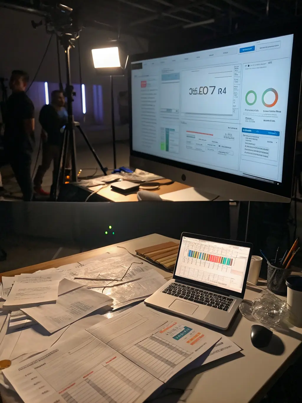 A before-and-after shot of a messy server room transformed into a clean and organized space after DataTel 360's wiring services.