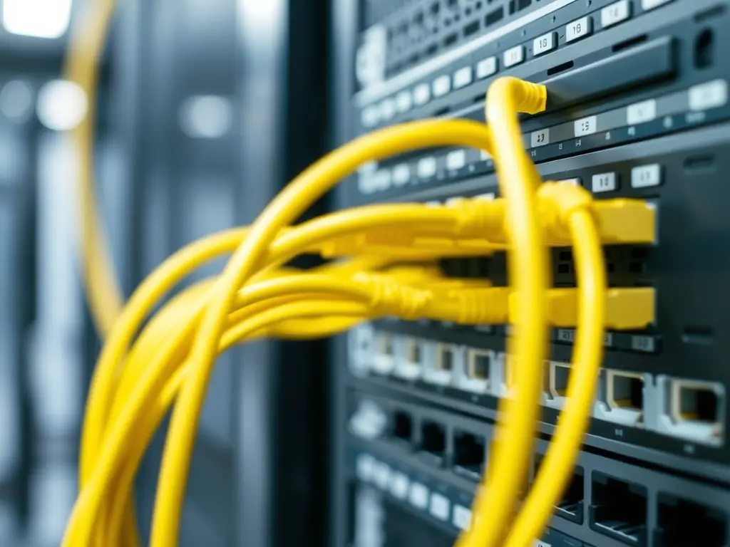 A close-up shot of a well-organized rack with labeled patch panels and neatly bundled cables, demonstrating attention to detail and cable management.