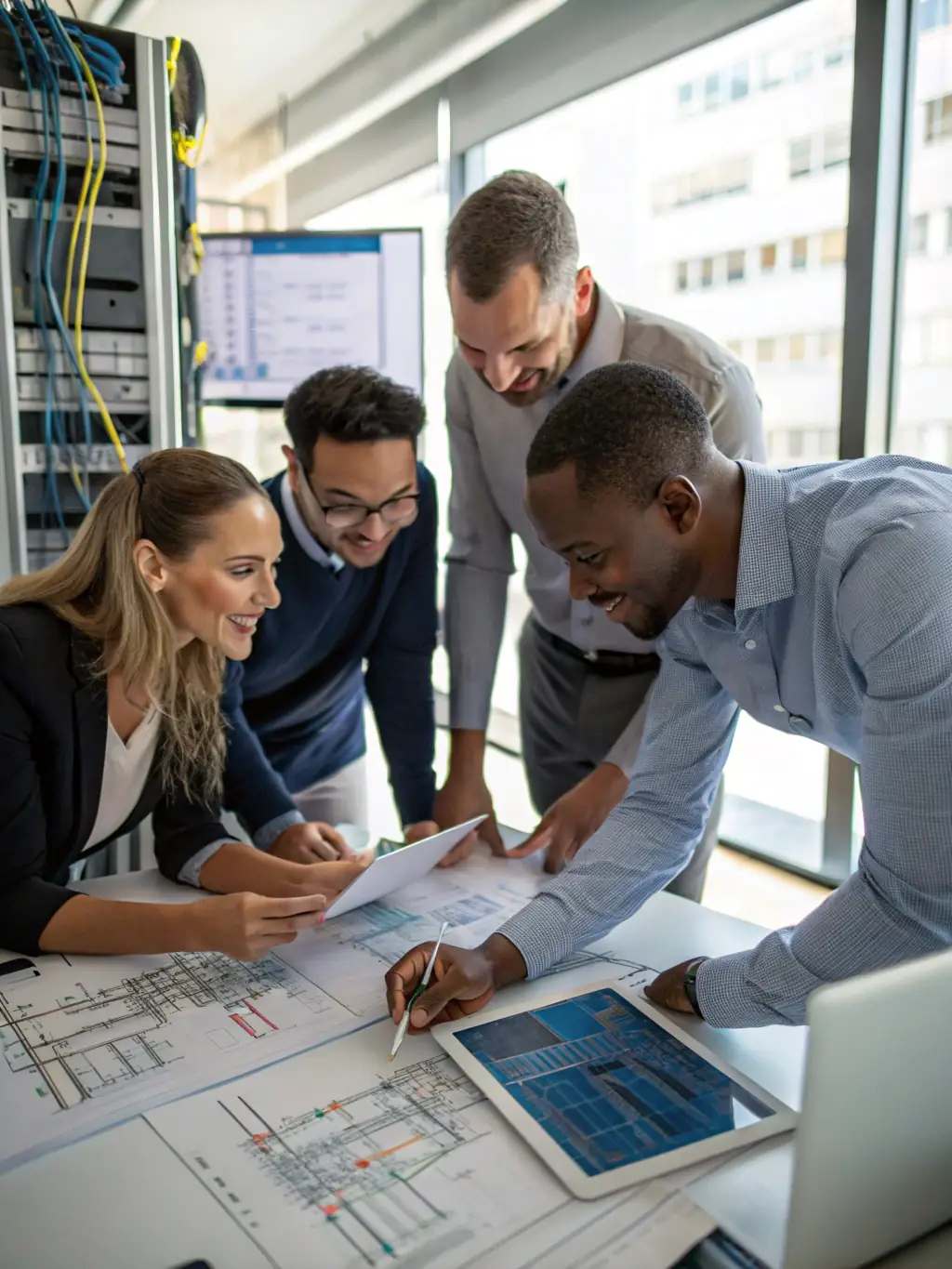 A diverse group of DataTel 360 technicians supporting various IT infrastructure components, representing their broad industry expertise.