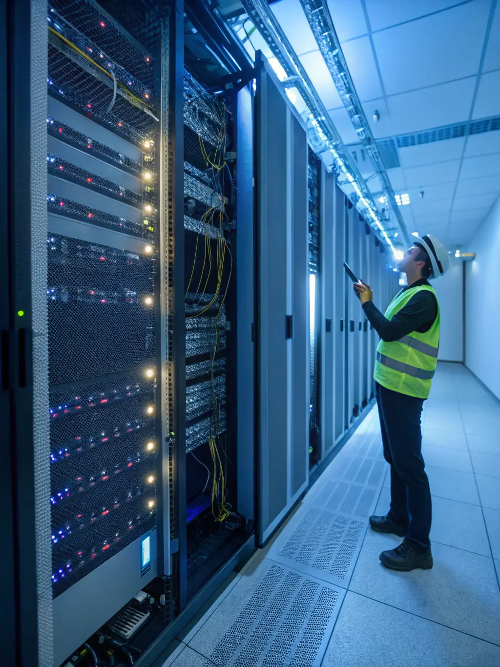 A neat and organized structured cabling installation in a server room, highlighting the precision and quality of the cabling work, ideal for DataTel 360's Structured Cabling service.