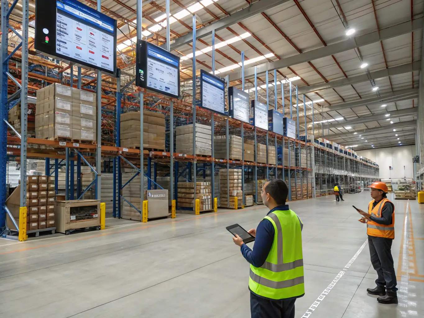 Warehouse with inventory management systems and logistics operations.
