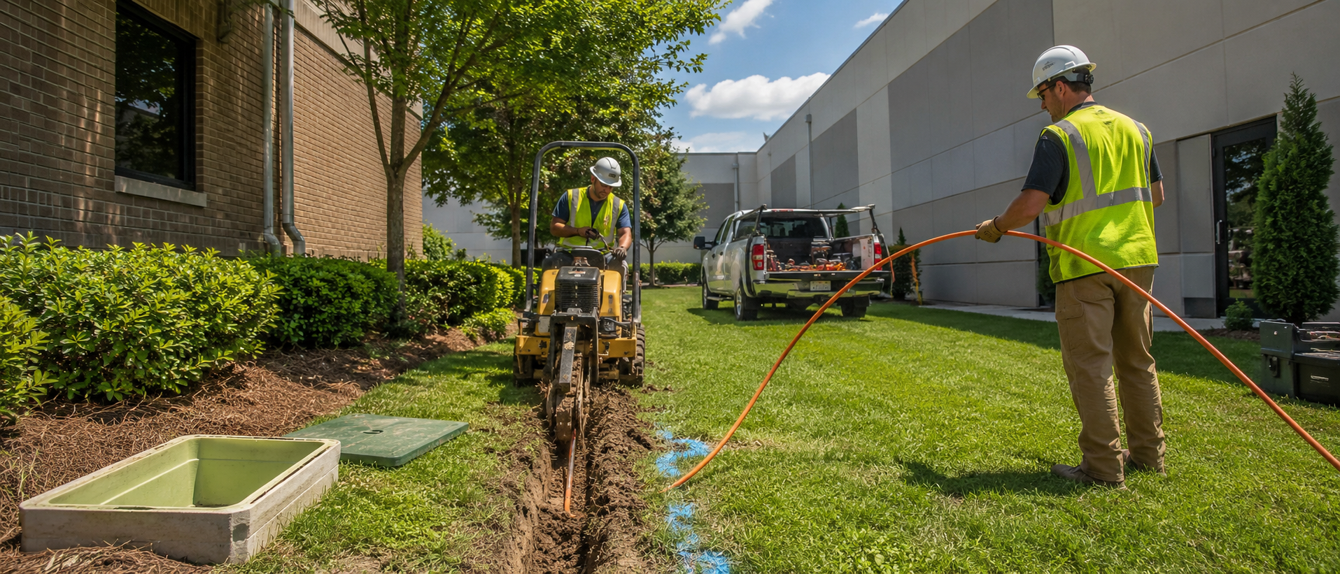 Commercial fiber optic installation between buildings in Atlanta, Georgia