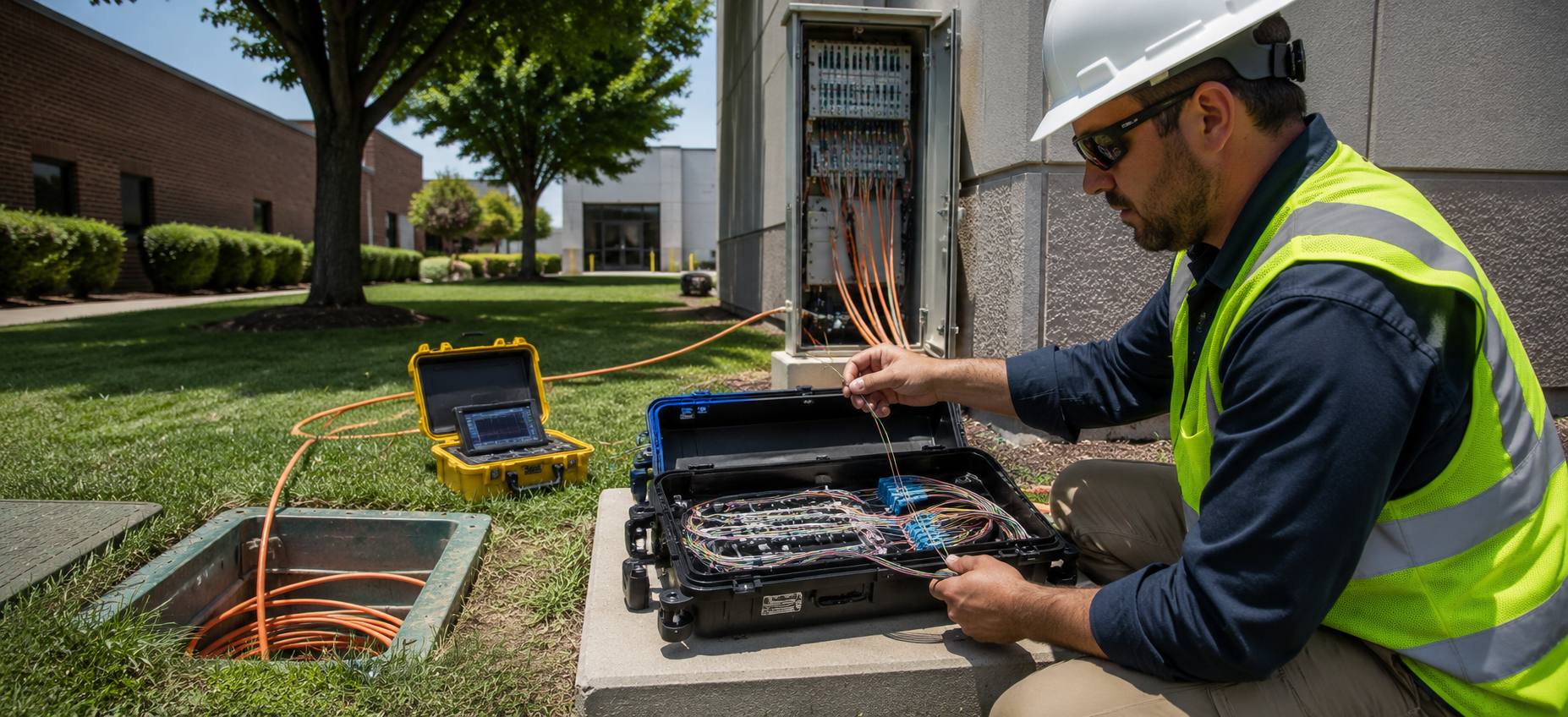 Fiber splicing and OTDR testing for commercial building connectivity